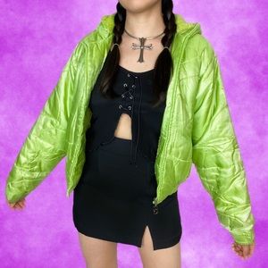 90’s shiny green puffer jacket